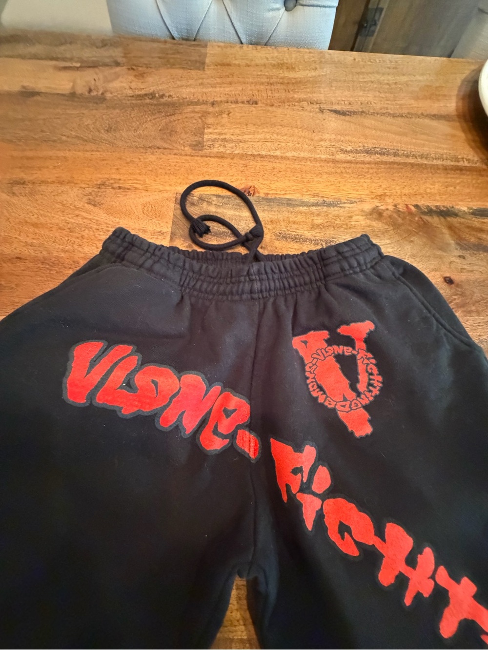 VLONE Black Sweatpants with Red Logo Graphics